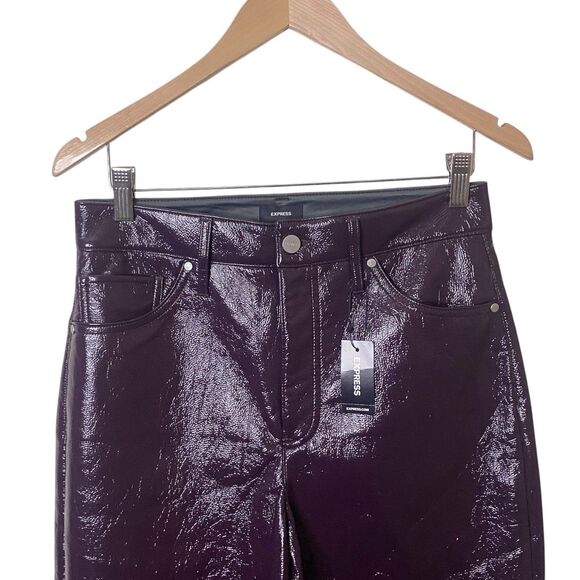 Express Purple Polyurethane Shiny Modern Straight Pants Super High Rise Size 6S - Picture 2 of 12